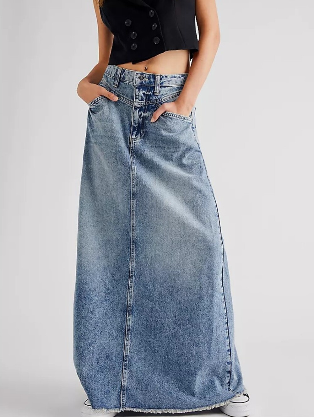 Free People come as you are denim Light Wash Maxi Skirt Size 4 We The Free